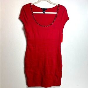 (T6)INC INTERNATIONAL CONCEPTS Women's Sparkly Red Midi Dress with Rhinestones,M